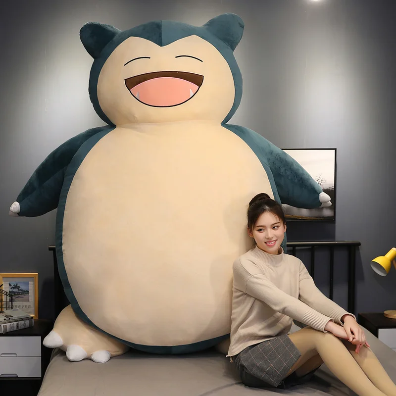 100/200cm Giant Snorlax Skin Plush Pillow Toy Cover Anime SnorNg Plushies Pillows Cartoon Soft Pillow Case with Zipper Kids Gift black cushions