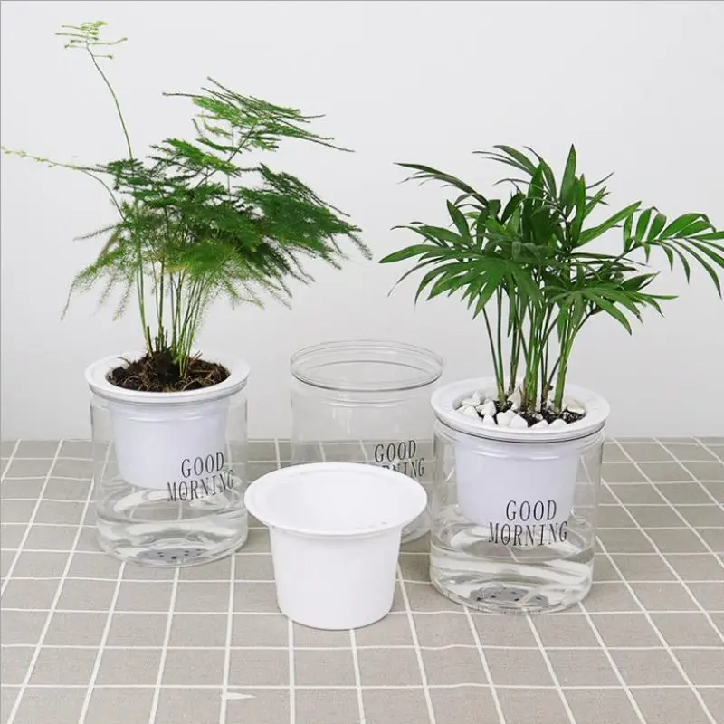 1PC Lazy Self-watering Flowerpot Automatic Water Absorption Succulent Aquaculture Transparent Round Plastic Hydroponic Flowerpot