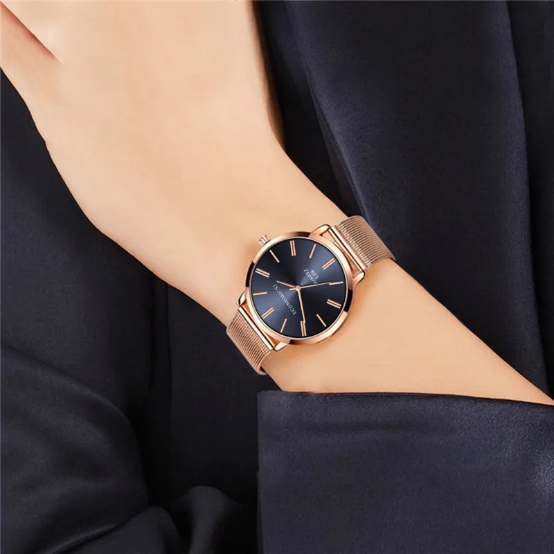 Женские часы модные простые из нержавеющей стали с сетчатым ремешком кварцевые женские часы розовое золото Роскошные женские наручные часы подарок браслет