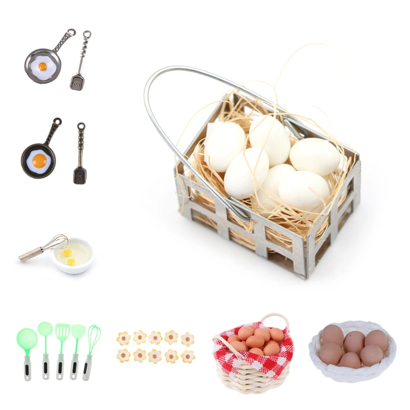 

1:12 Mini Egg With Egg Nest Scale Dollhouse Miniature Accessories Kitchen fried eggs pot For Doll House Cooking Game