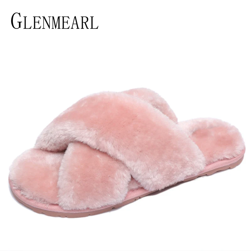 Women Slippers Indoor Shoes Winter Soft Home Slippers Plush Warm Non-slip Fur Shoes Flat Casual Female