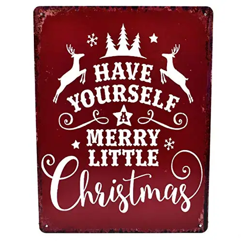 

Merry Little Christmas Xmas Metal Novelty Wall Plaque 12x8 Inches