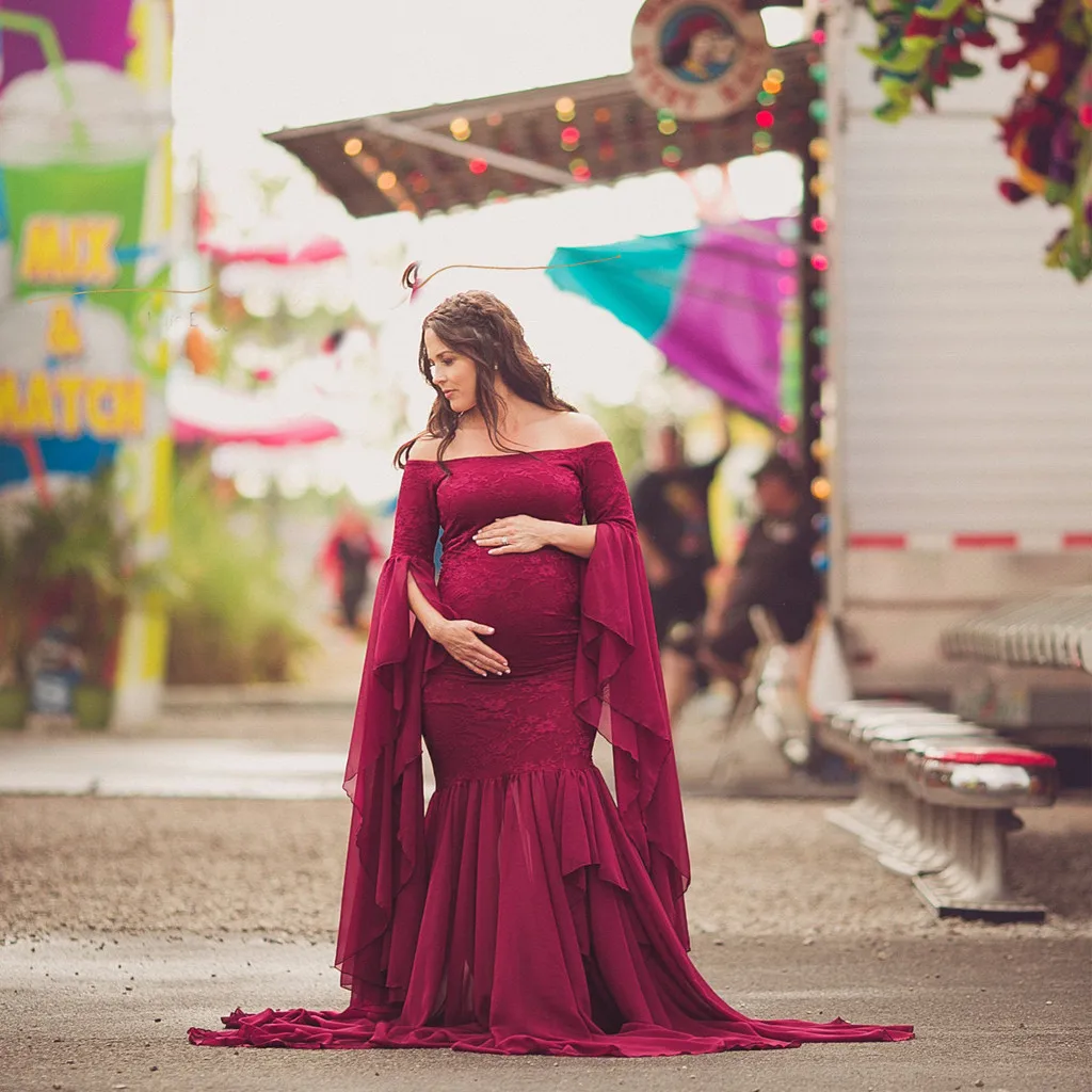 Женское платье с открытыми плечами розовое платье с длинными рукавами для беременных реквизит для фотосъемки платье для беременных vestido embarazada