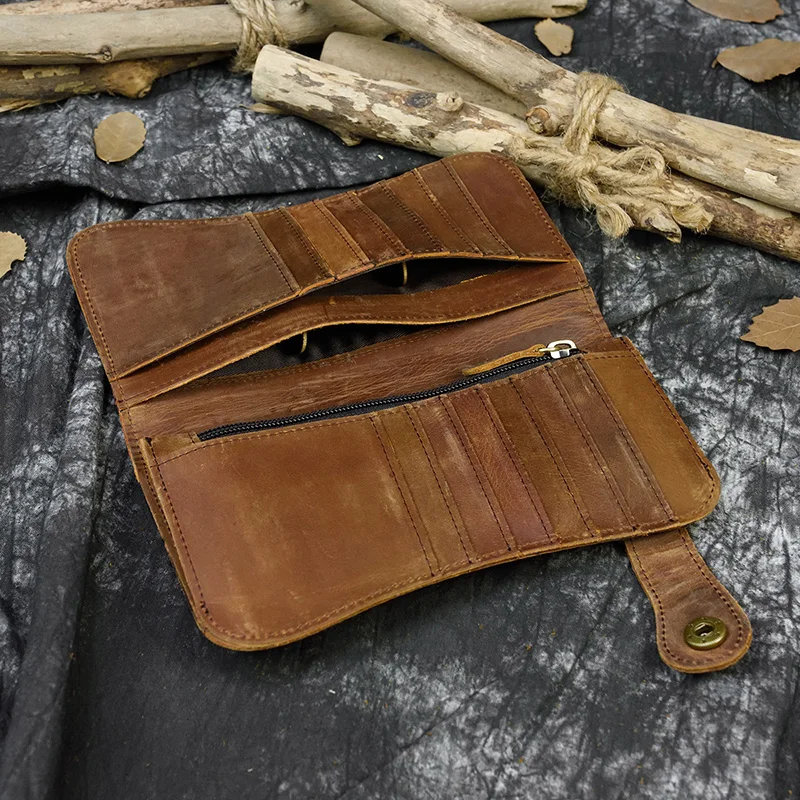 Genuine Leather Bifold Long Wallet Snap Card Holder Purse Zipper Coin Rfid Pocket Mens Vintage Crazy Horse Leather Chain Wallet 31 H6f11ea84fc8941ae9cb2bf5501d84b0bs
