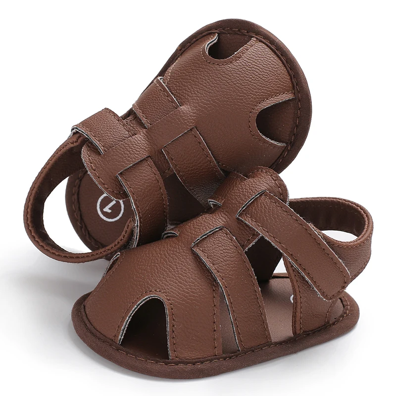 2021 NEW 0-18Months Kids Newborn Baby Boys Fashion Summer Soft Crib Shoes First Walker Anti Slip Sandals Shoes Soft Sole