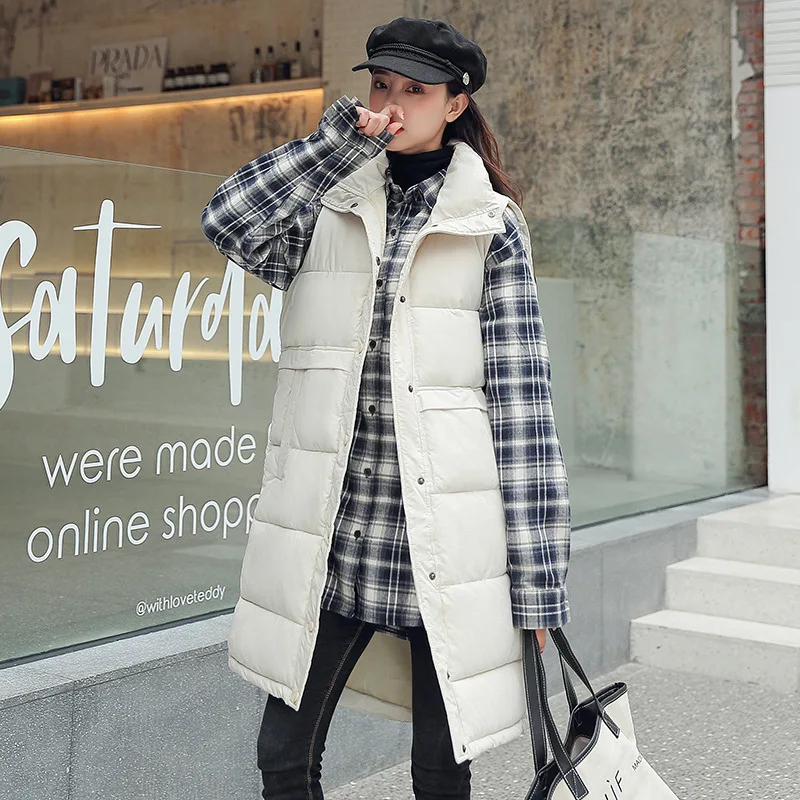 

2019 Autumn And Winter New Style Women's Mid-length Cotton-padded Clothes Waistcoat Coat High Collar Warm Cold Protective Clothi