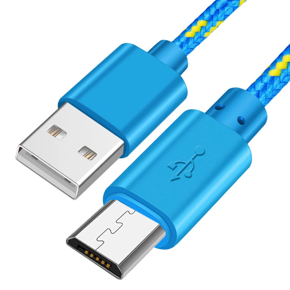 Micro USB кабель для синхронизации данных USB кабель для зарядки samsung htc huawei Xiaomi Tablet Android 1 м/2 м/3 м нейлоновая оплетка USB кабели для телефонов - Цвет: Blue Micro USB