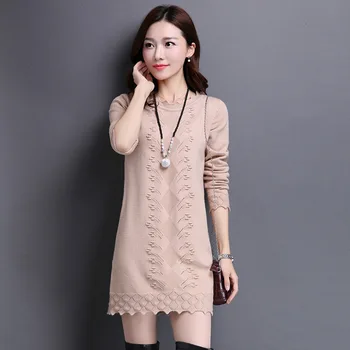 

Womens Sweaters Knitted Korean Edition Round-necked Sweater Women's Medium-and Long-Term Pullover Knitted Coat