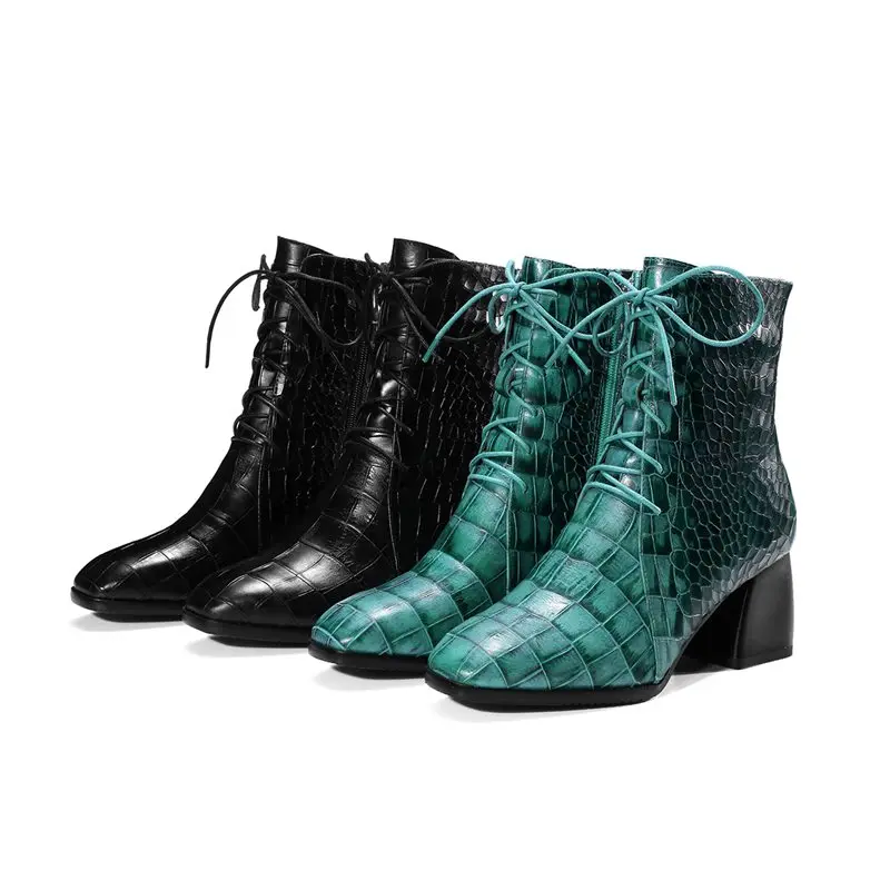 ZVQ/зеленые ботильоны в клетку женская обувь из натуральной коровьей кожи на высоком каблуке офисные Ботинки martin Ботинки Челси Прямая