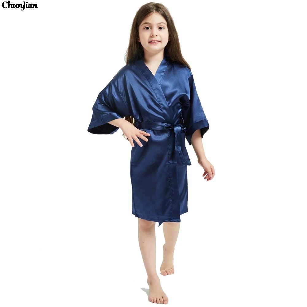 Teens Girls Satin Pajamas Children Solid Silk Satin kimono Robes Girls Bathrobe Sleepwear for 8 10 12 14 Years Spa Wedding Robes