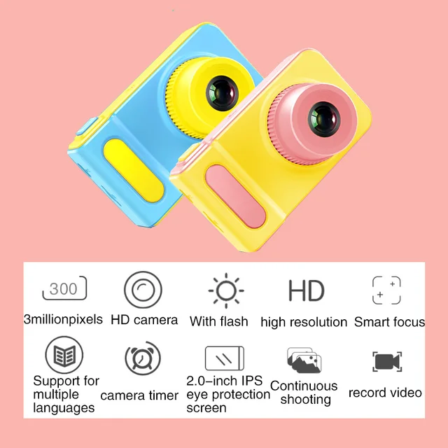 Mini Digital  Children's Camera 2 Inch Cartoon Cute Camera Toys Children Birthday Gift 1080P Video Kids Toys Camera 3