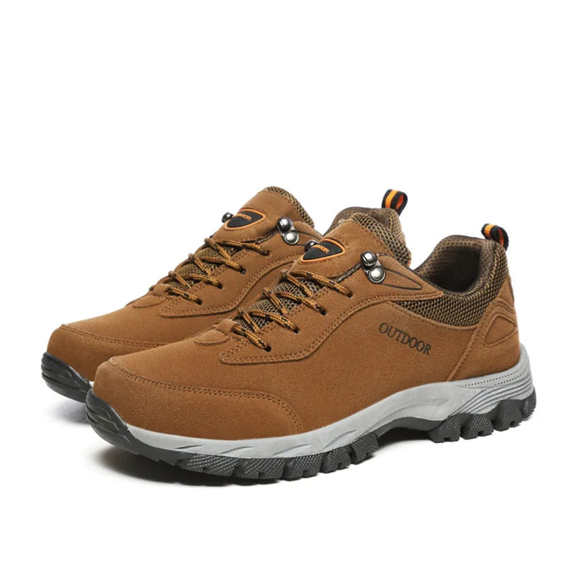 Мужская обувь для пешего туризма; кожаные кроссовки на меху; обувь для альпинизма, рыбалки; уличная спортивная обувь; теплые плюшевые мужские зимние ботинки; большие размеры 39-49 - Цвет: brown