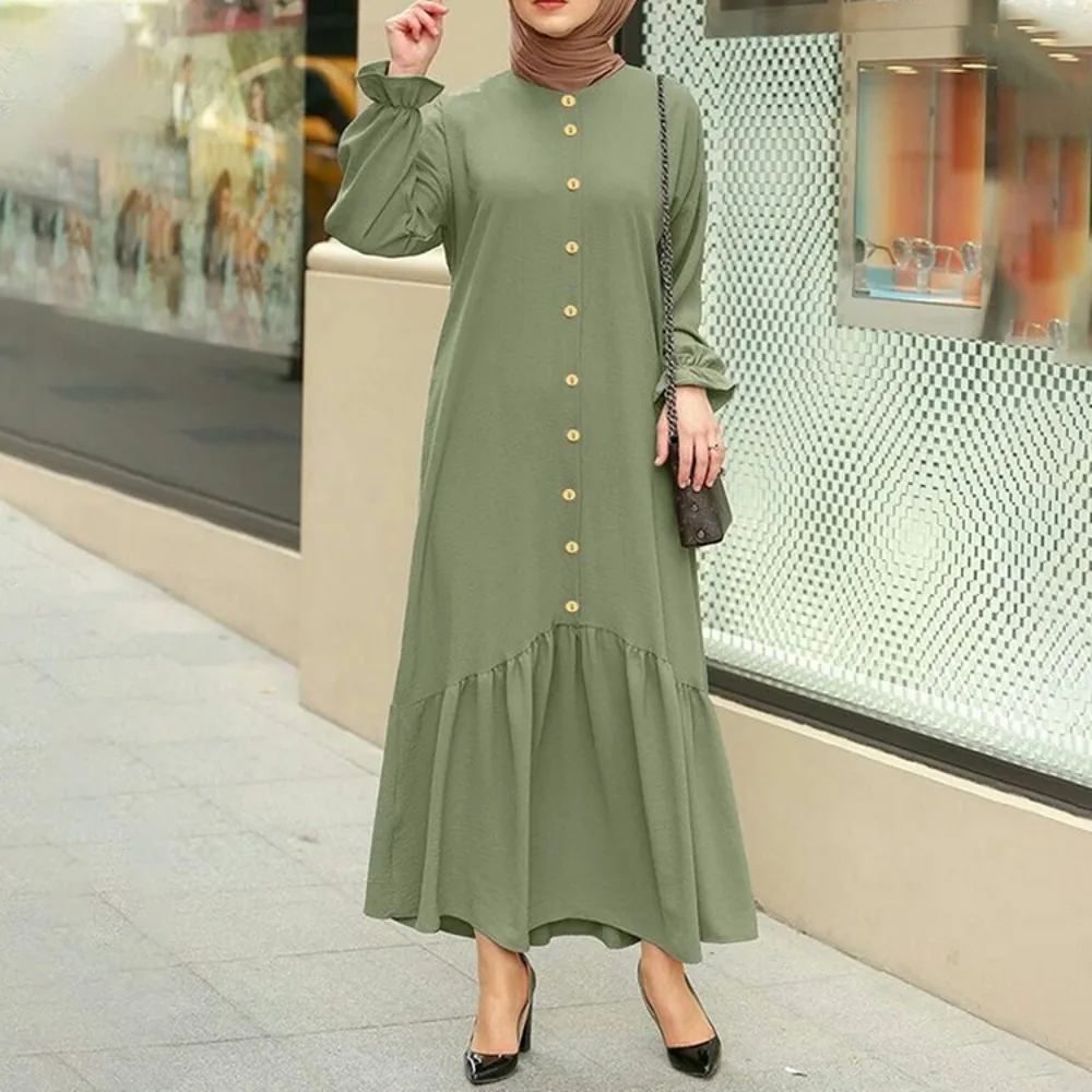 2021 Spring And Autumn New Leisure Dubai Abaya Turkey Muslim Ladies With Long Skirt Middle East Ethnic Style Long Sleeve Dress