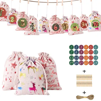

Christmas Pattern Candy Bag 1-24 Advent Calendar Bundle Cotton Linen Gift Bag Bundle Cotton Linen Gift Bag navidad 1022