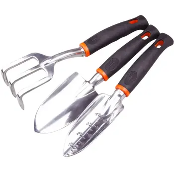 3 Pcs Garden Tools Set Rubberized Hand Transplant Trowel and Cultivator Hand Rake 3pcs set gardening tools set trowel rake vegetables flowers plant bonsai cultivator garden hand planting tools multi function