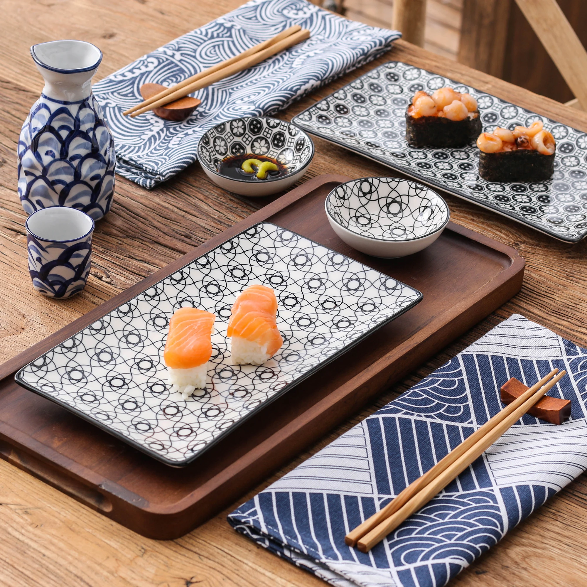 Jogo Jantar Sushi 6 Peças Cerâmica Comida Japonesa 2 Pessoas
