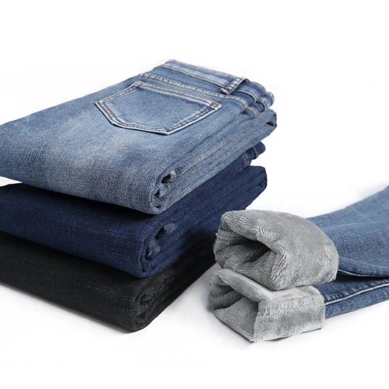Goedkoop Hoge Taille Warm Jeans Voor Vrouwen Blauw Vrouwelijke grijs Winter Jeans Vrouw Denim Broek Jean Femme 2019 Dames Broek Warm broek