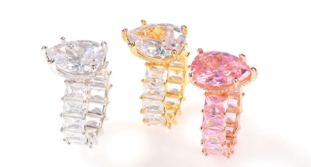 THE BLING KING Water Drip Top Large Iced Out Baguettecz Ring 7mm Square CZ 1 Row Fashion Gift  Hiphop Jewelry