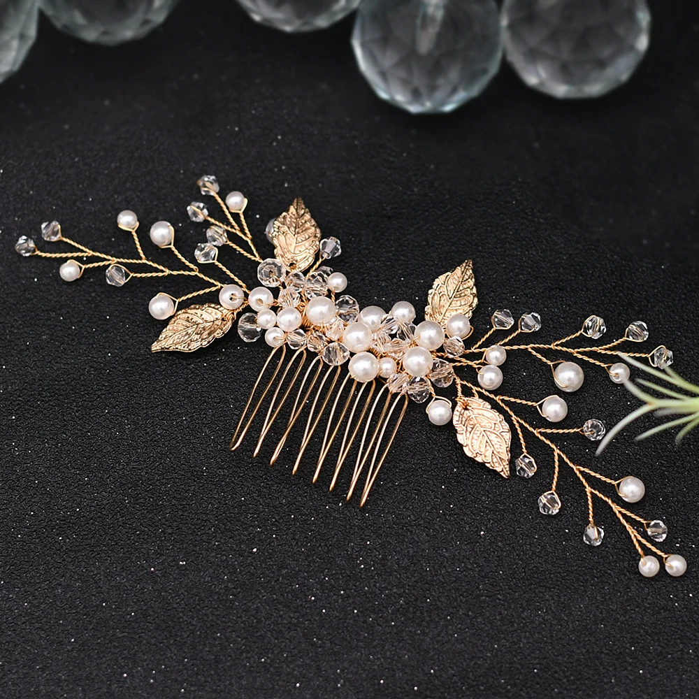 TOPQUEEN HP180 Luxury Bridal Hair Comb Gold Wedding Hair Clip Pearl Wedding Hair Accessories Hair Vine With Comb for Brides