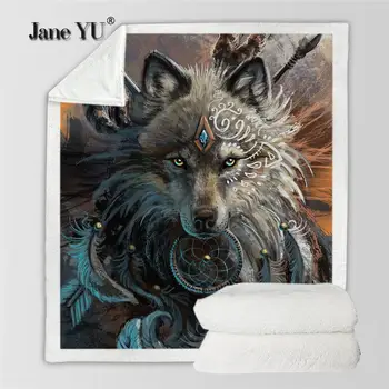 

JaneYU Cartoon Wolf Adult Children 3d Digital Printing Cotton Plush Thickened Blanket To Map Customization