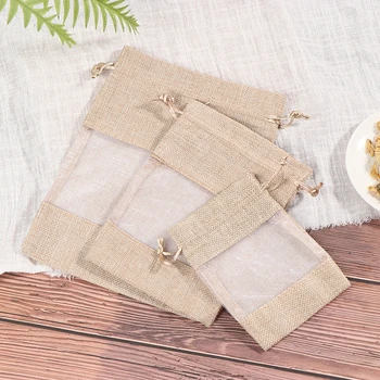 

1/5pcs Pouch Drawstring Burlap Christmas Window Jewelry Drawstring Gift Linen Bundle Pocket Jute Sack Candy Gift Storage Bags