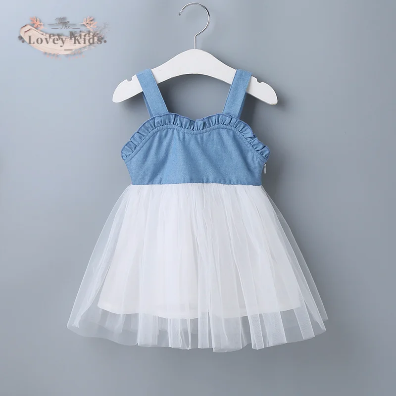 

2020 Toddler Baby Girl Princess Dress 0-24M Sling Sleeveless Denim Tutu Mesh Patchwork Sweet Dresses Zipper