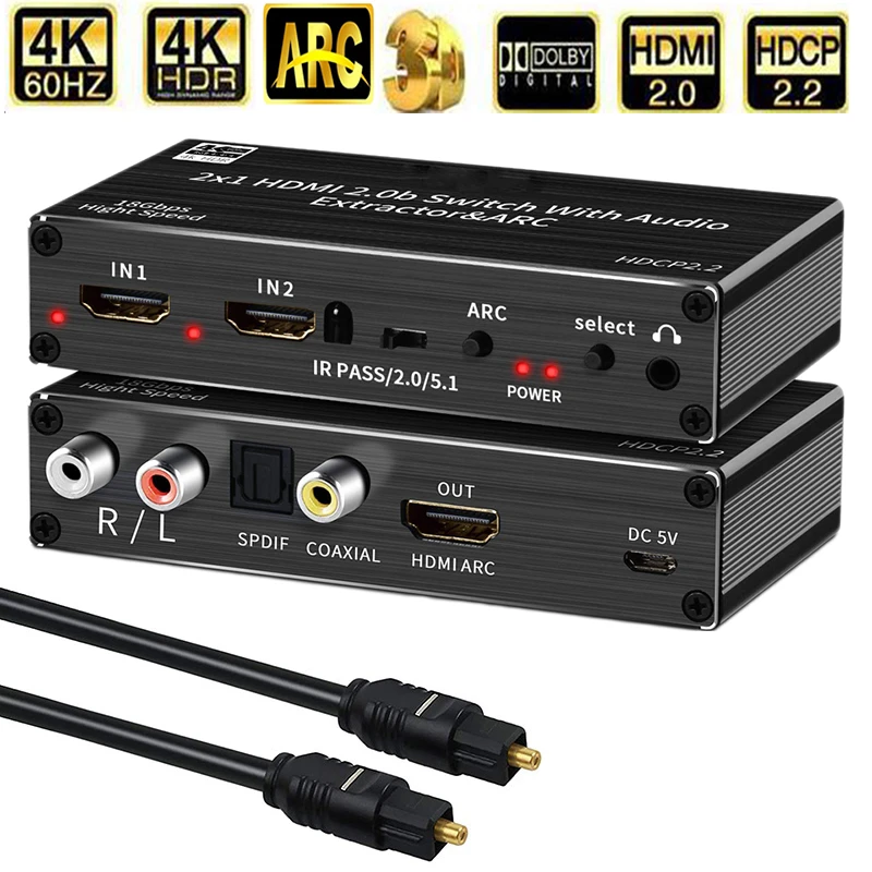 Extractor de audio HDMI 2,0, divisor 4K HDMI SPDIF HDMI 2.0b, conmutador  HDR, caja divisora HDR ARC HDMI 5,1, convertidor de audio|Cables HDMI| -  AliExpress