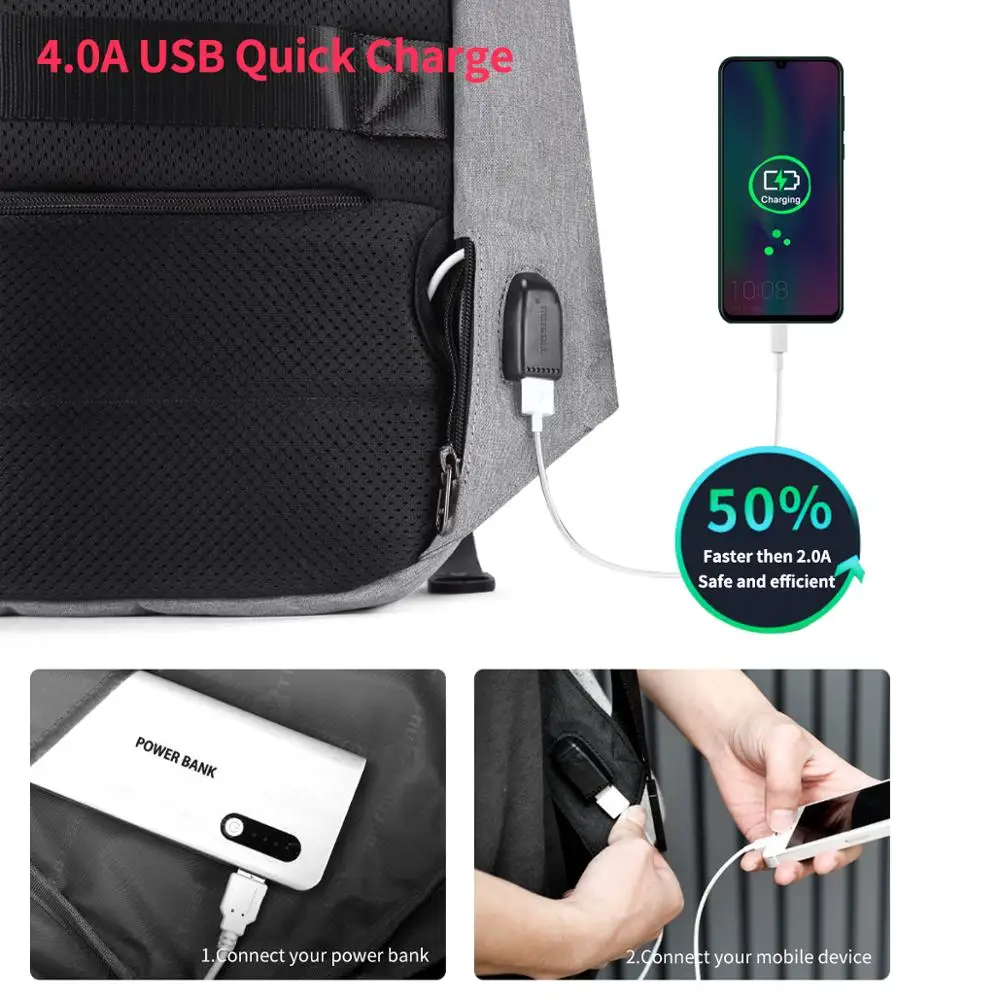 Tigernu ноутбук рюкзак Бизнес сумки зарядка через USB мужской Анти вор