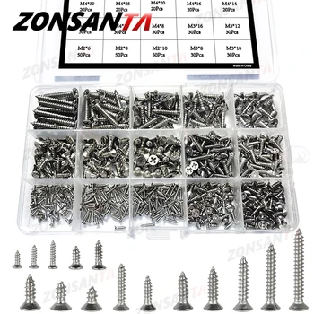 ZONSANTA M2 M3 M4 Self Tapping Screw Cross Countersunk Head Wood Screw Set 304 stainless steel Phillips Flat Head Screws DIY