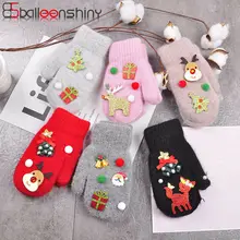 Вязаные Детские перчатки из кроличьей шерсти с рисунком героев мультфильмов; детские шерстяные перчатки с изображением рождественского лося, Санты, елки; Плюшевые варежки; зимние теплые перчатки; подарок