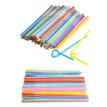 

100 Pcs Flexible Plastic Bendy Mixed Colours Party Disposable Drinking Straws