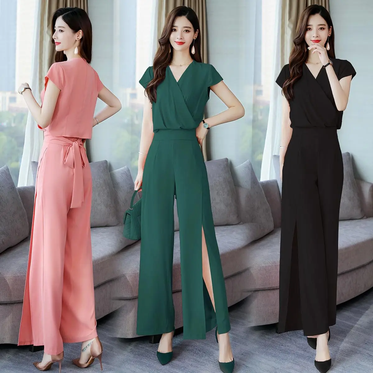 

Drape High-waisted Loose Pants Set Online Celebrity Royal Sister Summer Slimming Western Style Fashion Elegant Pendant Sense Chi