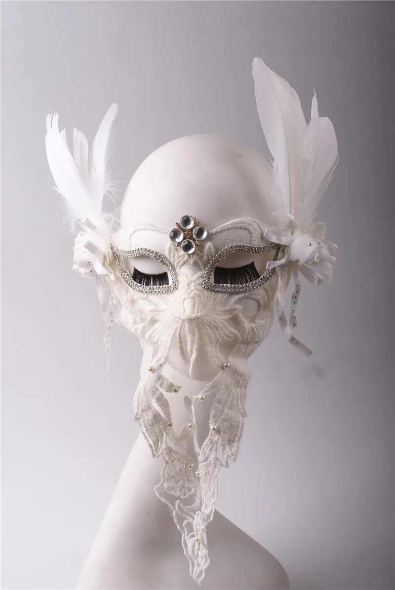 

Women Princess Venetian Mardi Masquerade Party White Feather Masks Navidad