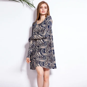 

S - XXXL Spring Summer Autumn Leisure Loose Pattern Beach Wears Large Women Cotton Plus Size Fat T - Shirt Dress