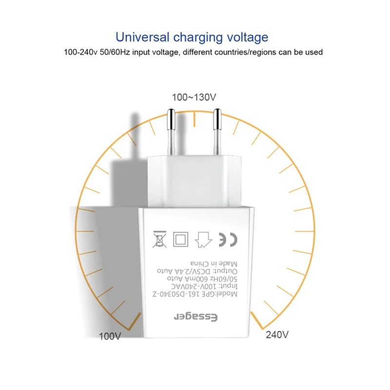 ЕС адаптер зарядное устройство для мобильного телефона двойной USB зарядное устройство 2.4A Быстрая зарядка путешествия настенное зарядное устройство для IPhone samsung S10 Xiaomi 9