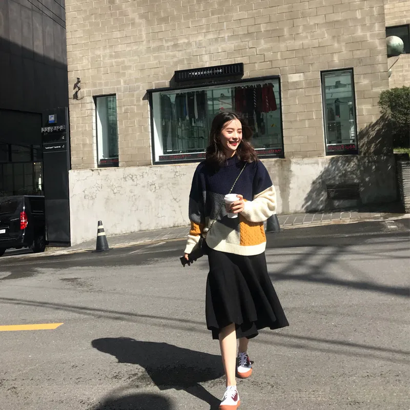 

Autumn & Winter Hepburn Wind Hipster Vintage Elegant Large Size Fat Mm-Style Loose-Fit Sweater Collocation Skirt Two-Piece Set L