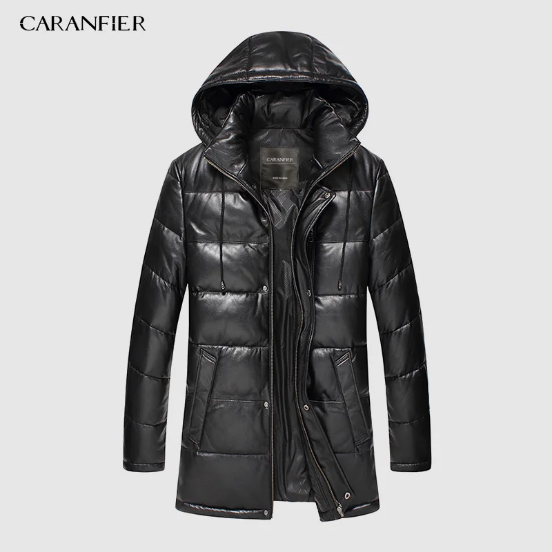 CARANFIER Новинка 2019 куртки мужские пуховики из натуральной кожи зимняя верхняя