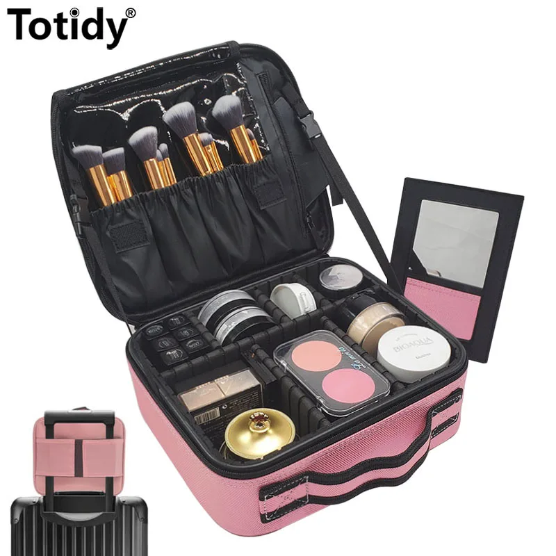 

Women's Brand Makeup Case Mirror Artist Make Up Suitcase Portable Beautician Professional Cosmetic Bag New Female Nail Organizer