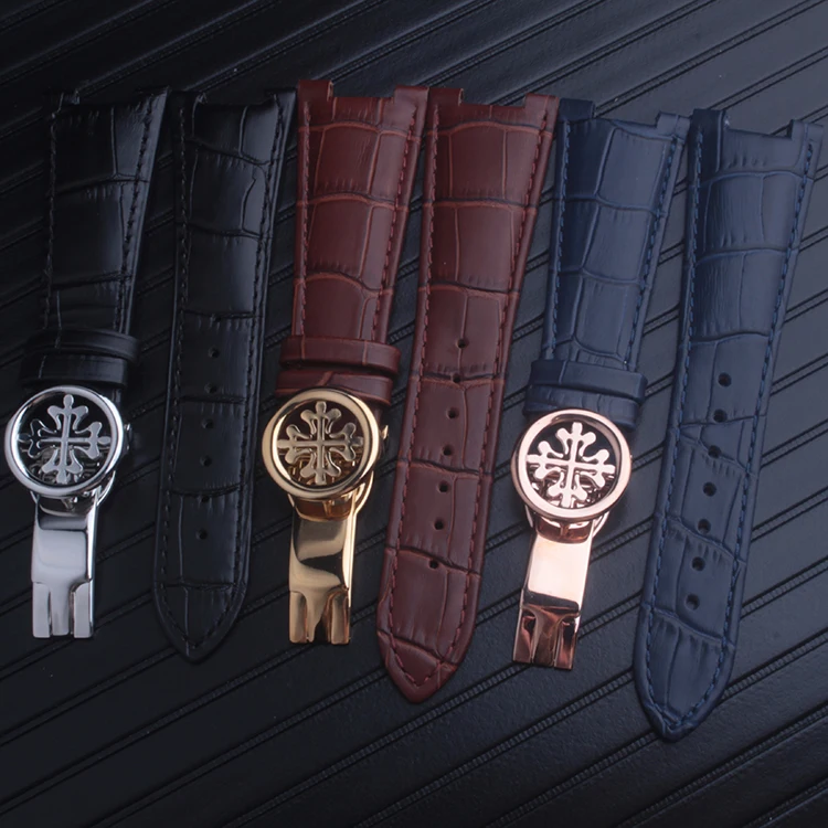 Черный коричневый синий ремешок из натуральной кожи браслет (подходит) Patek Philips