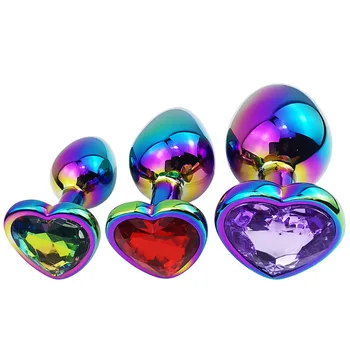 Large Giant Metal Anal Beads Rainbow Heart Shape Enema Butt Plug Sex Toy for Men Women BDSM Erotic Accessories 2
