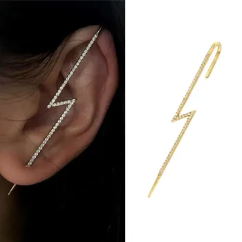 

1PC Fashion Cz Lightning Cartilage Stud Earring Women Cubic Zirconia Crystal Long Stud Cuff Earrings Ear Clip Piercing Jewelry