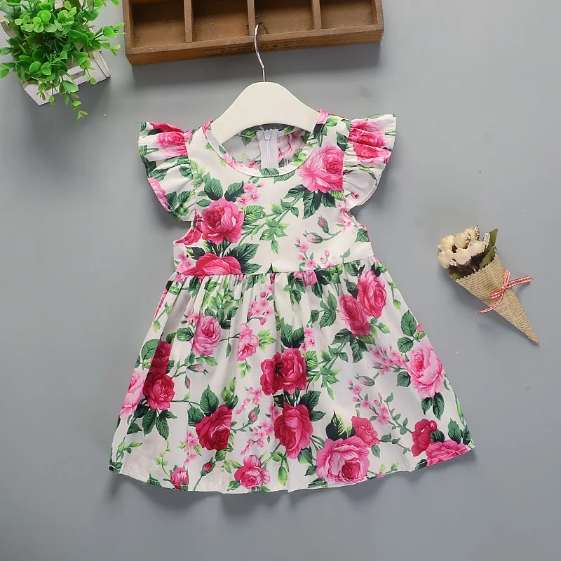 Платье для девочек, новое летнее платье с цветочным рисунком для девочек, хлопковое платье принцессы с цветочным рисунком для малышей, платья
