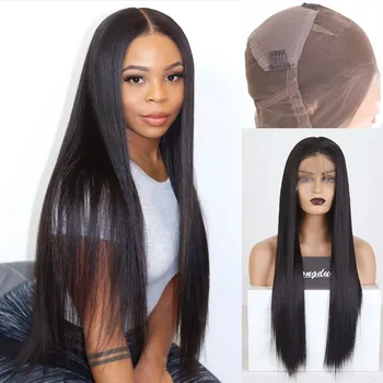 

RONGDUOYI Long Deep Part Synthetic Full Lace Wigs for Women Silky Straight Japanese Fiber Hair Lace Wig Dark Brown Hair Full Wig