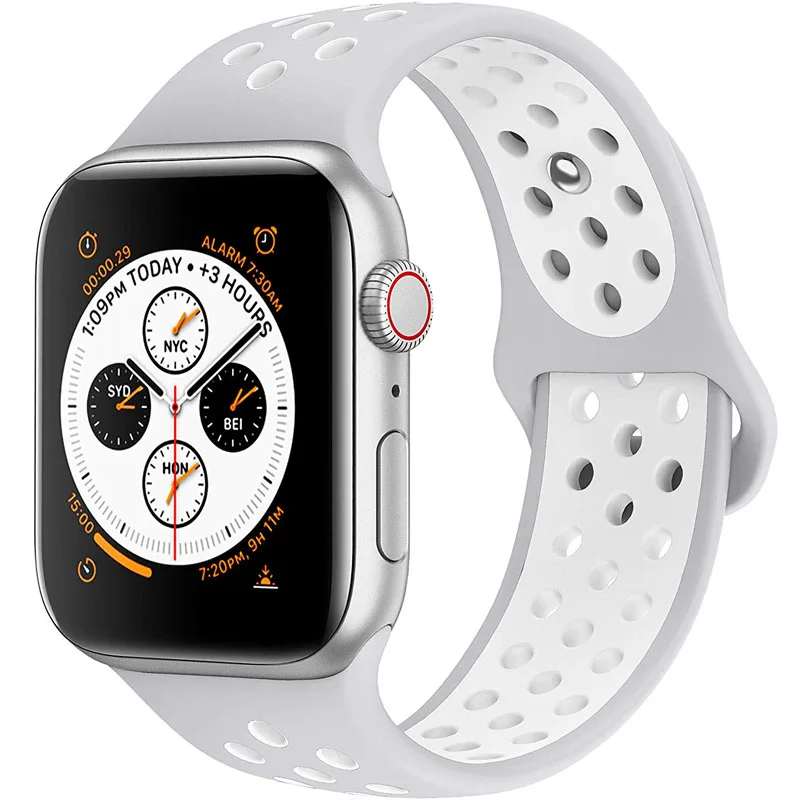 Для Iwatch 3 2 1 38 мм 42 мм аксессуары дышащий силиконовый спортивный ремешок для Apple Watch 5 4 ремешок 44 мм 40 мм резиновый ремешок