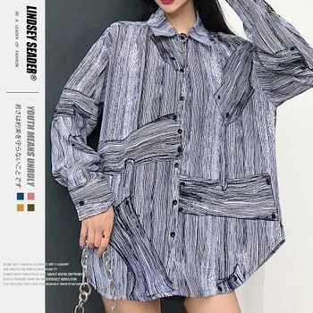 

Women Mens Log Cabin Print Long Sleeve Dress Shirts Men Harajuku Casual Button Shirt Fashion Hip Hop Hipster Streetwear Tops