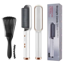 Hot Hair Straightener Brush + Detangling Hair Brush Comb Heating Ion Women Hair Straight Flat Iron Bivolt Hairbrush Styling Tool