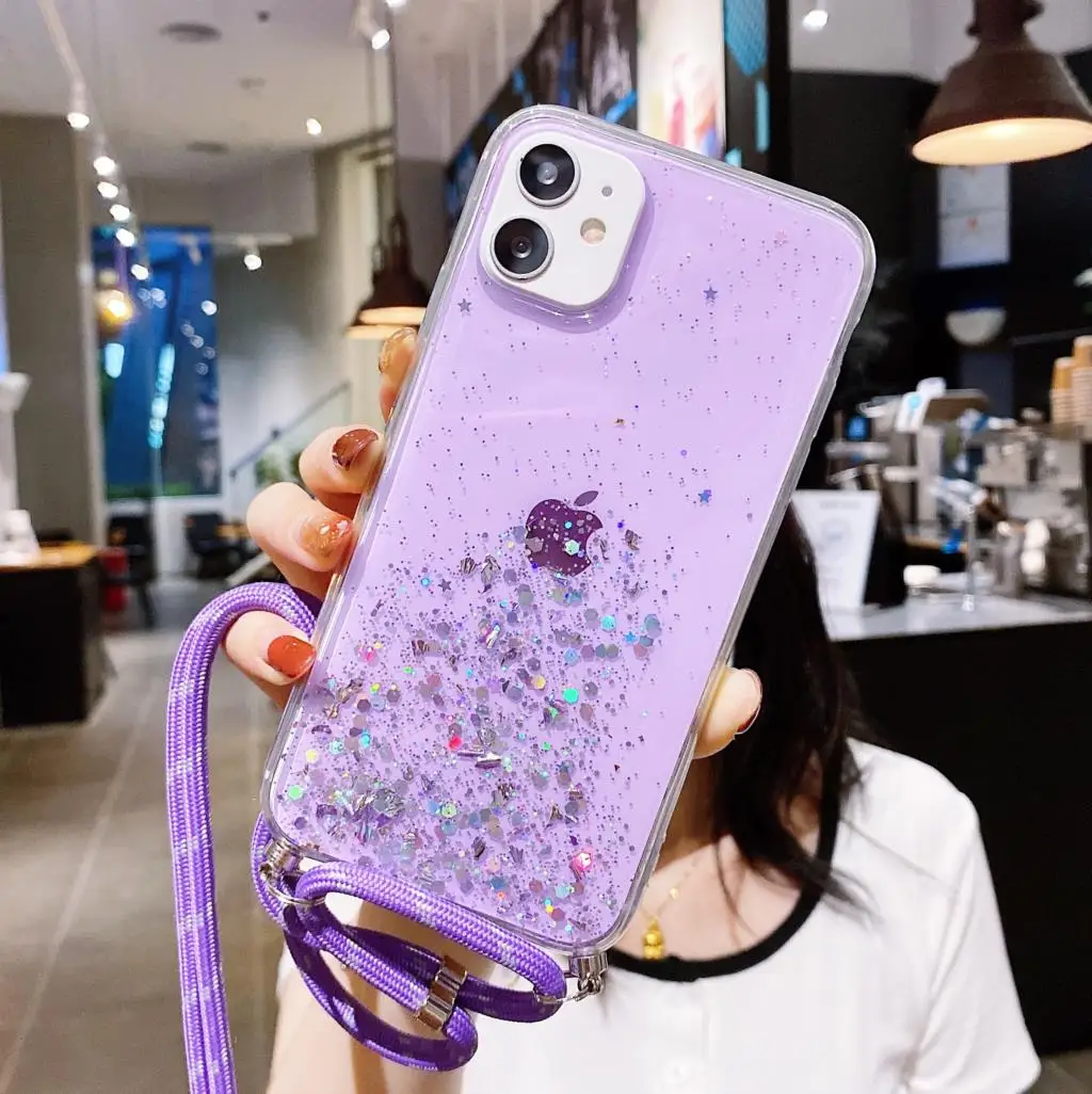 Luxury Glitter Transparent Phone Case For OPPO Find X5 Lite Pro Lanyard