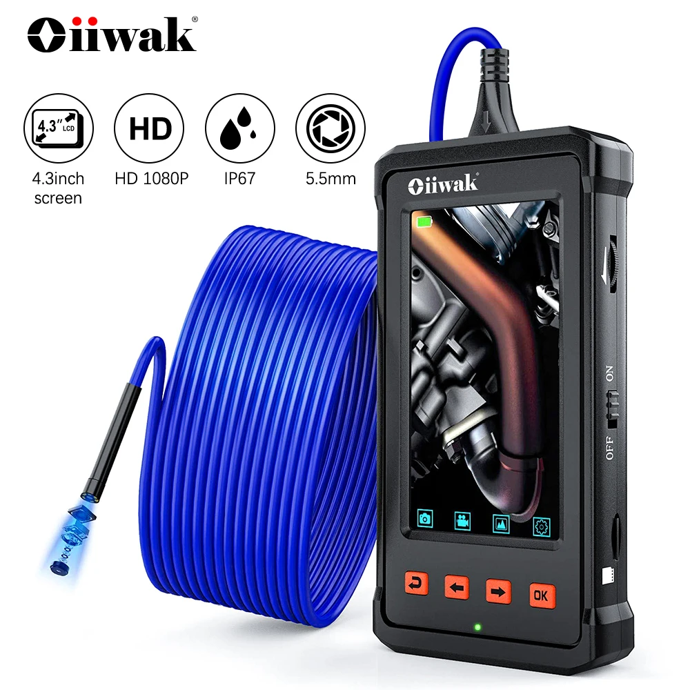 Oiiwak 5 мм промышленная камера эндоскоп 1080P HD 4 3 ''IPS экран IP67 водонепроницаемая