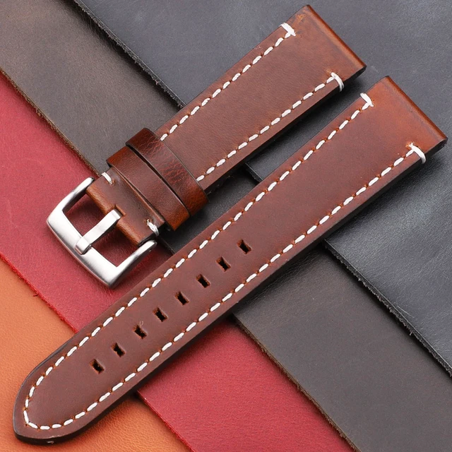 Vintage Genuine Leather Watchbands 7 Colors Belt 18mm 20mm 22mm 24mm Women Men Cowhide Watch Band Strap Accessories Dark Brown Silver