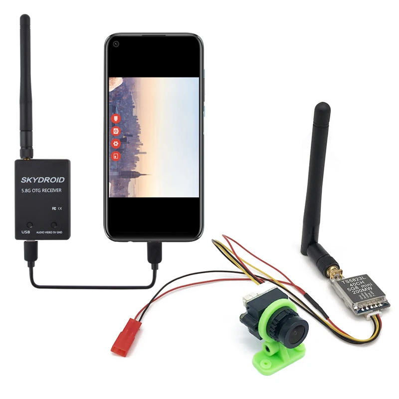 5.8G FPV UVC OTG Receiver For Android Mobile Phone Tablet+TS5828L 200mW/600mW Video Transmitter+CMOS 1000TVL 2.8mm FPV Camera